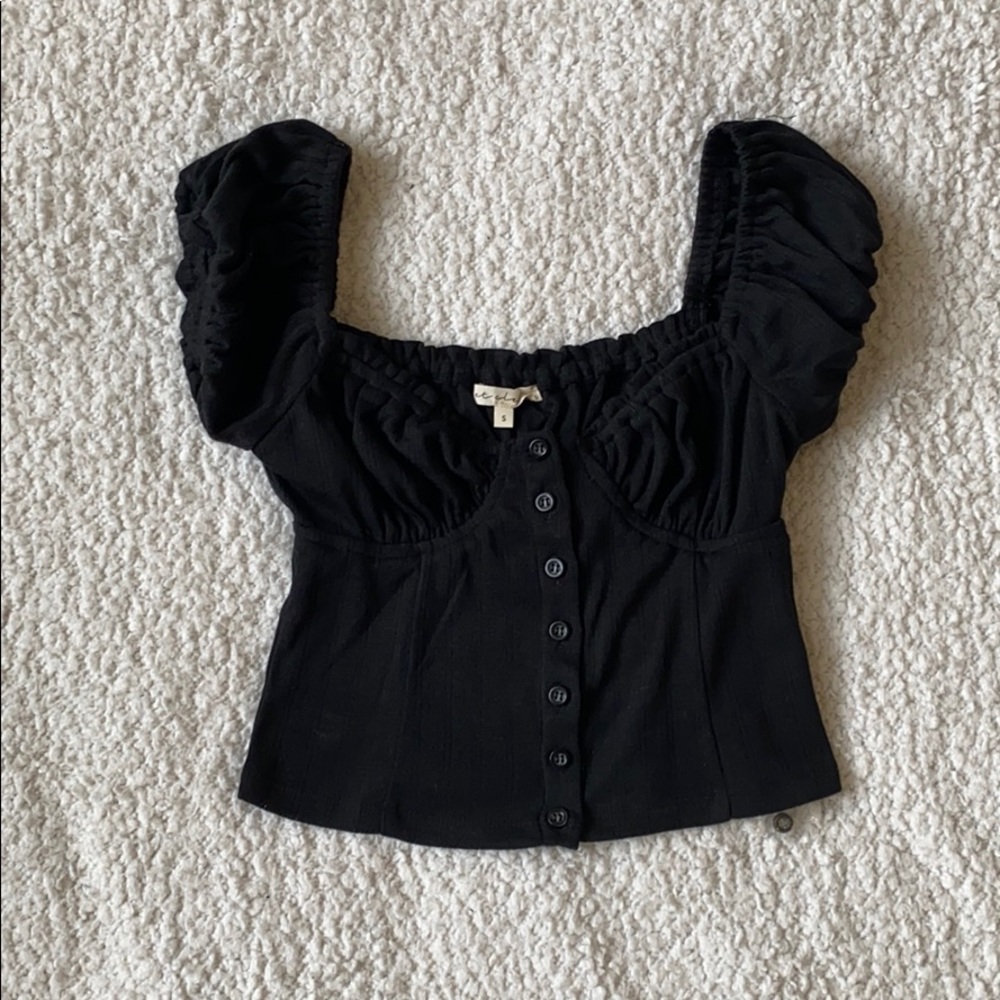 Black button up knit top